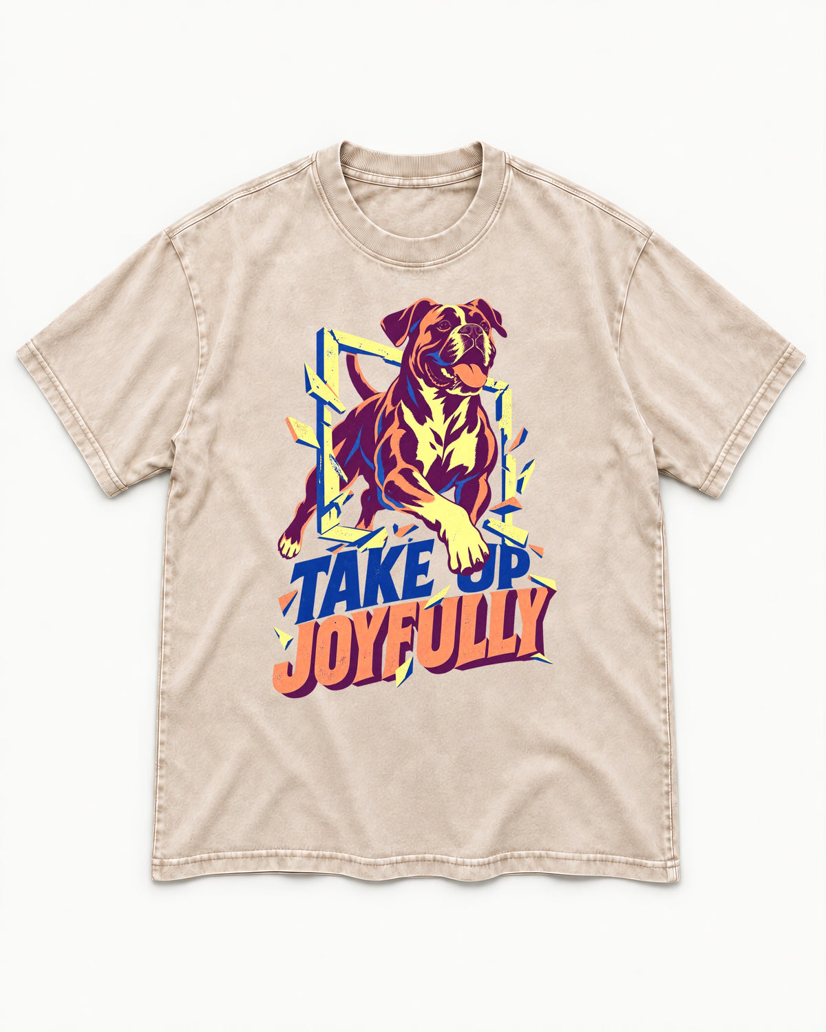 Take Up Joyfully Boxer Breakthrough Graphic Washed Tee in Apricot, flat lay product photo