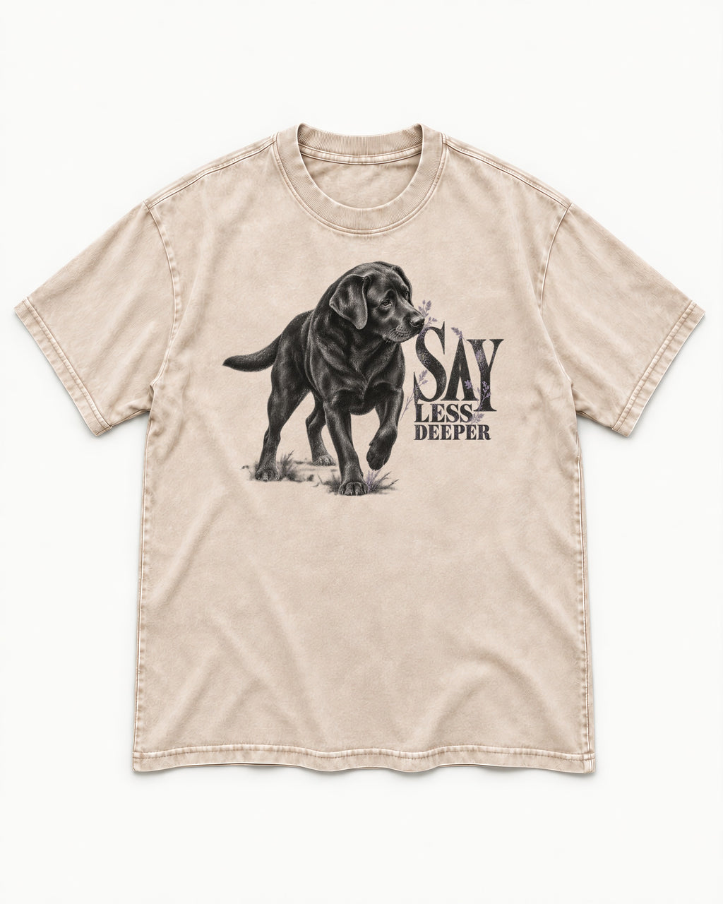 Say Less Deeper Labrador Retriever Washed Tee in Apricot, flat lay product photo