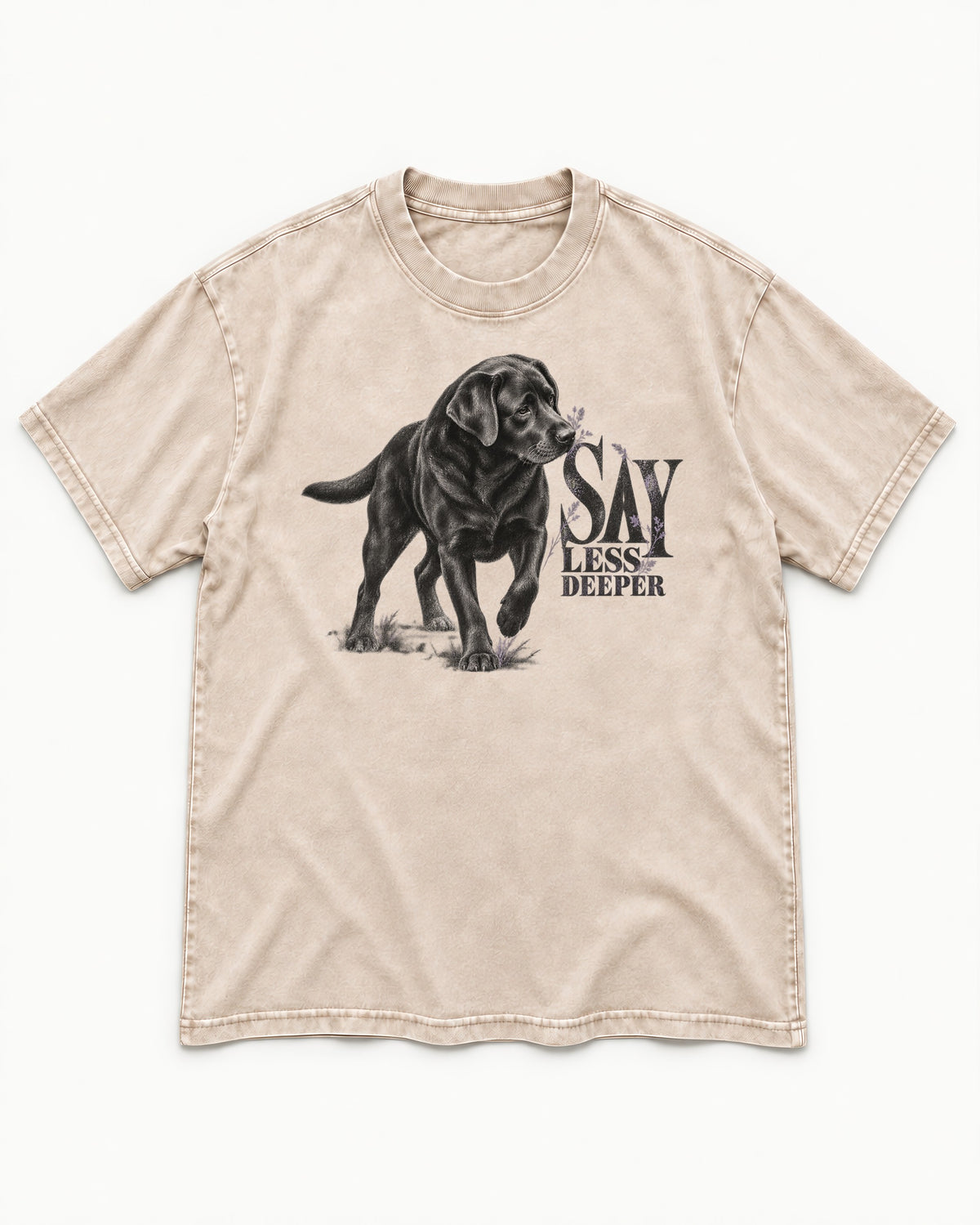 Say Less Deeper Labrador Retriever Washed Tee in Apricot, flat lay product photo