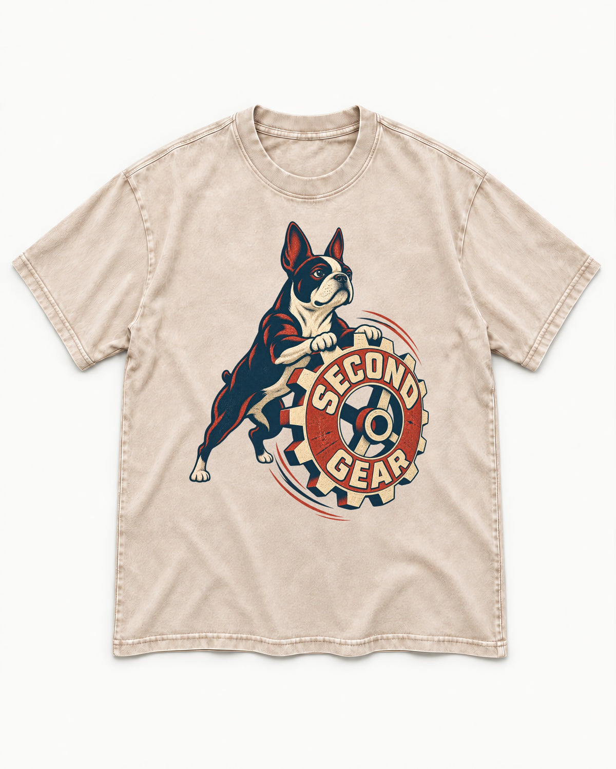 Second Gear Boston Terrier Graphic Washed Tee in Apricot, flat lay product photo