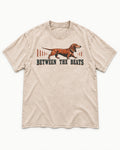 Dachshund Between the Beats Washed Tee in Apricot, flat lay product photo