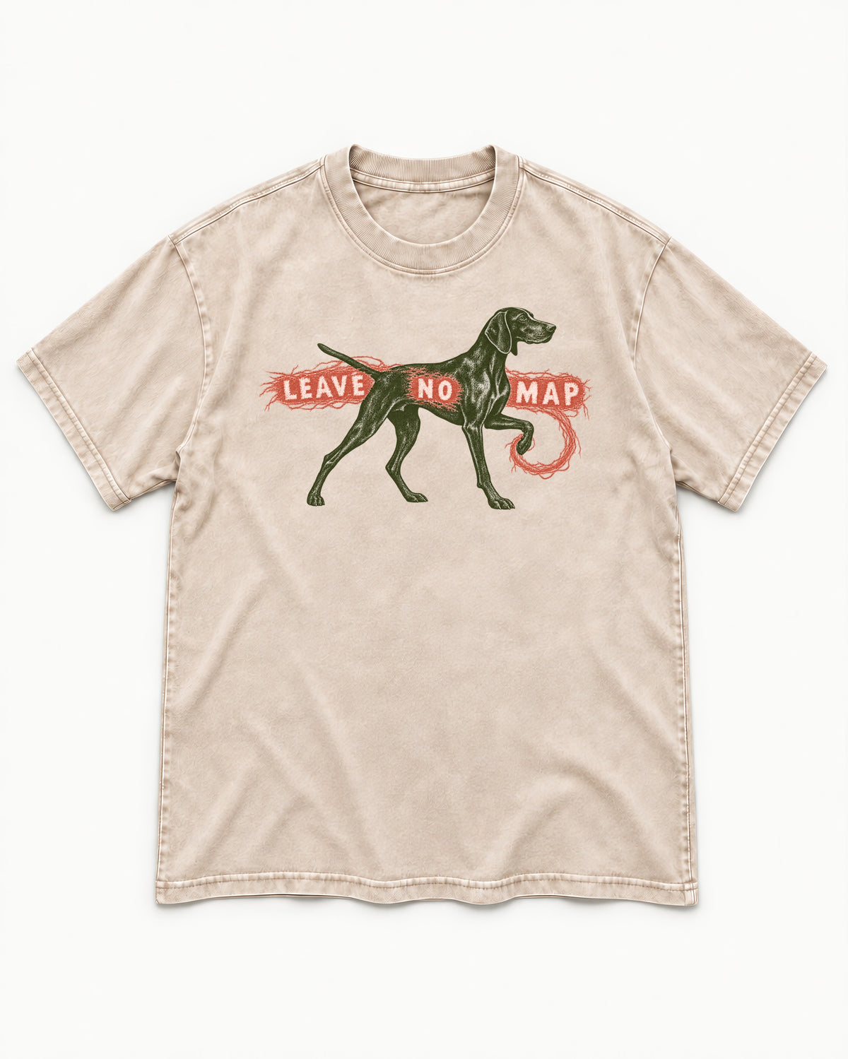 Leave No Map German Shorthaired Pointer Washed Tee in Apricot, flat lay product photo