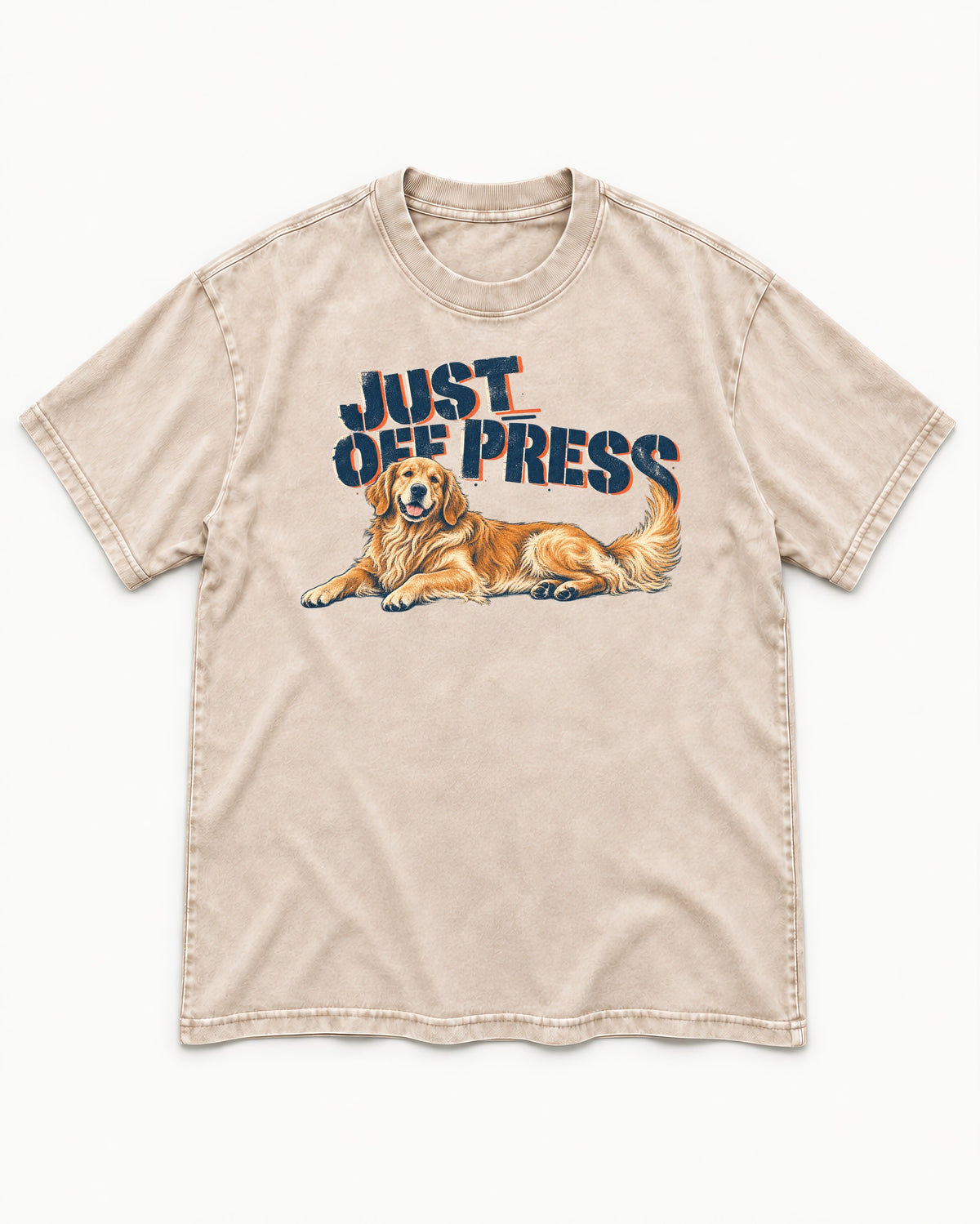 Golden Retriever Just Off Press Washed Tee in Apricot, flat lay product photo