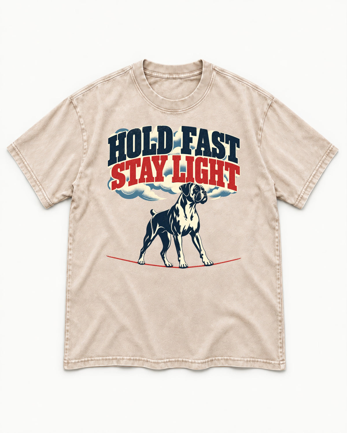 Hold Fast Stay Light Boxer Cloud Graphic Washed Tee in Apricot, flat lay product photo