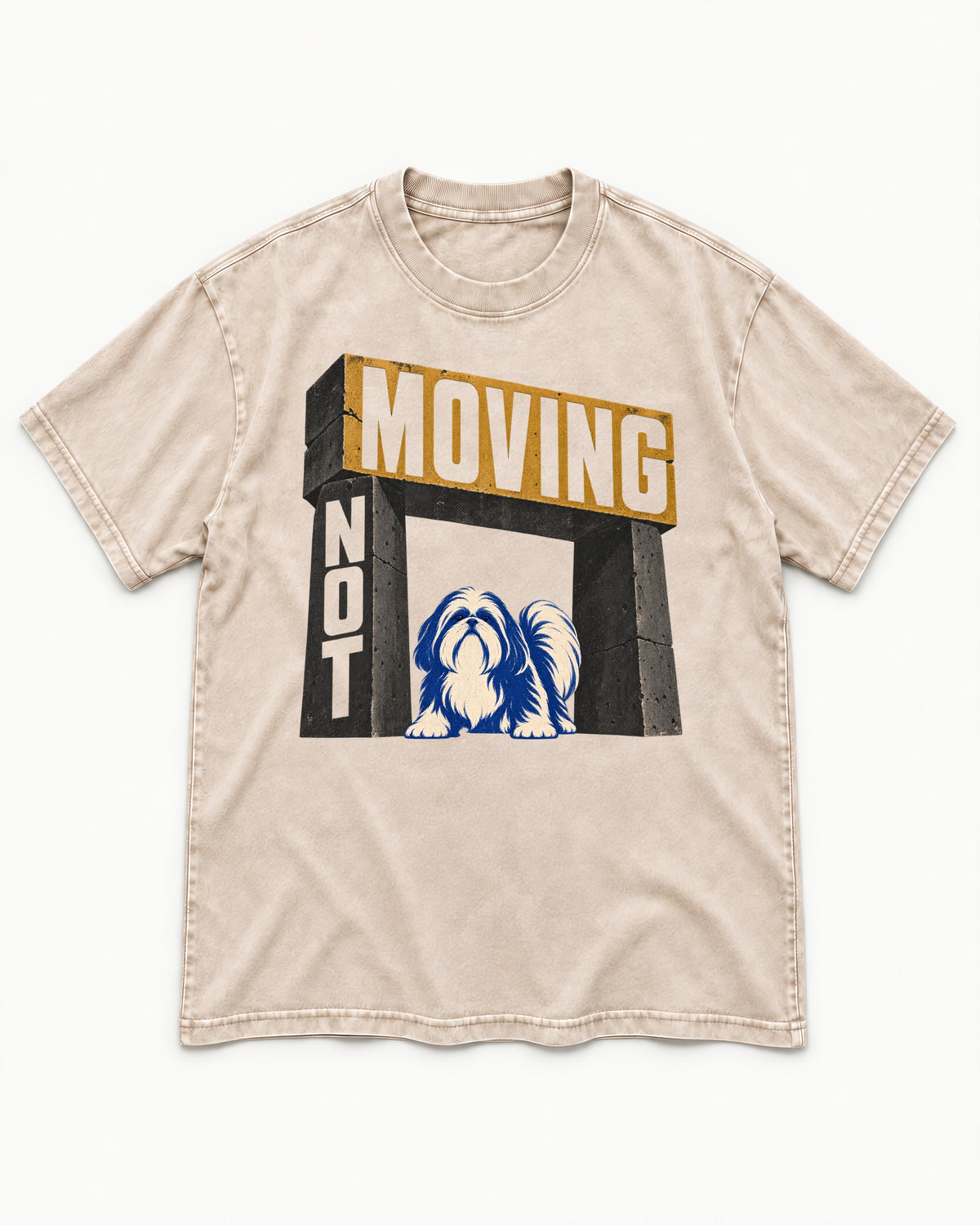 Not Moving Shih Tzu Washed Tee in Apricot, flat lay product photo
