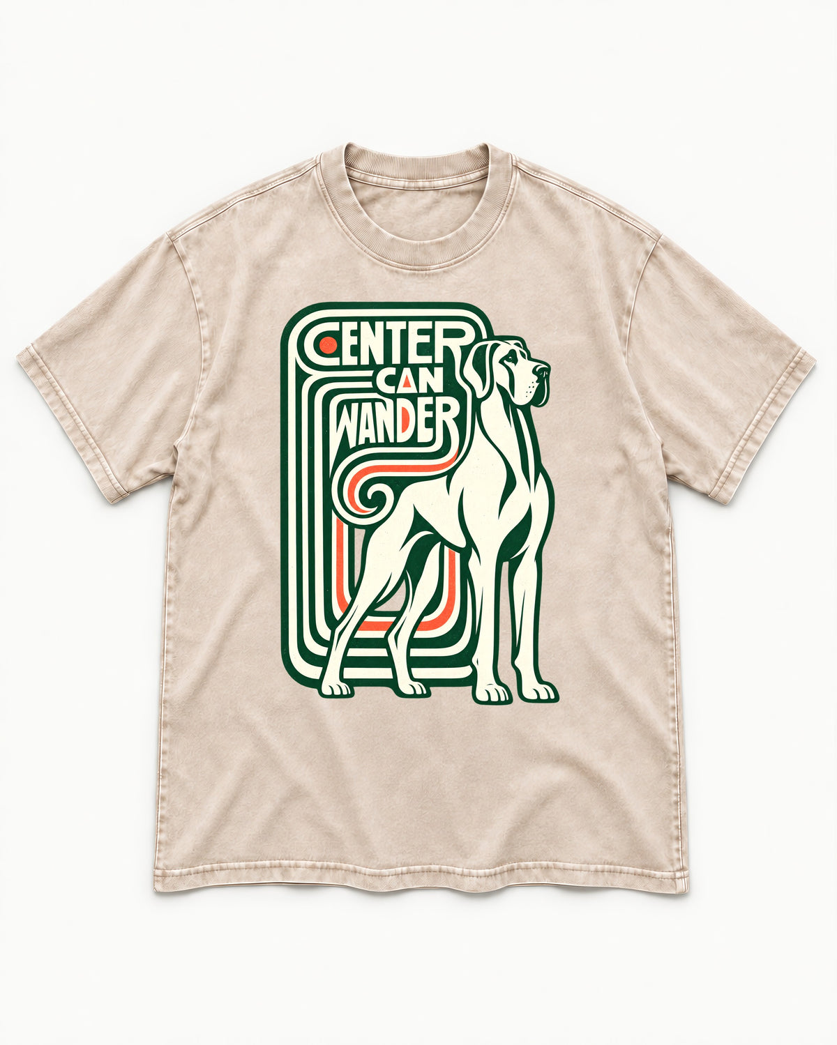 Great Dane Center Can Wander Washed Tee in Apricot, flat lay product photo
