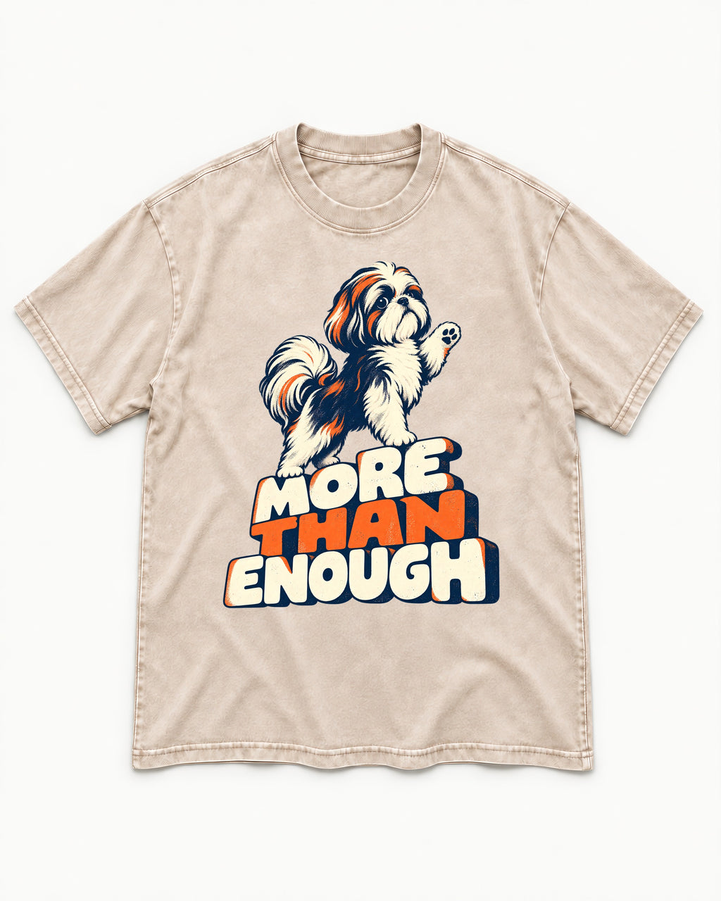 More Than Enough Shih Tzu Washed Tee in Apricot, flat lay product photo