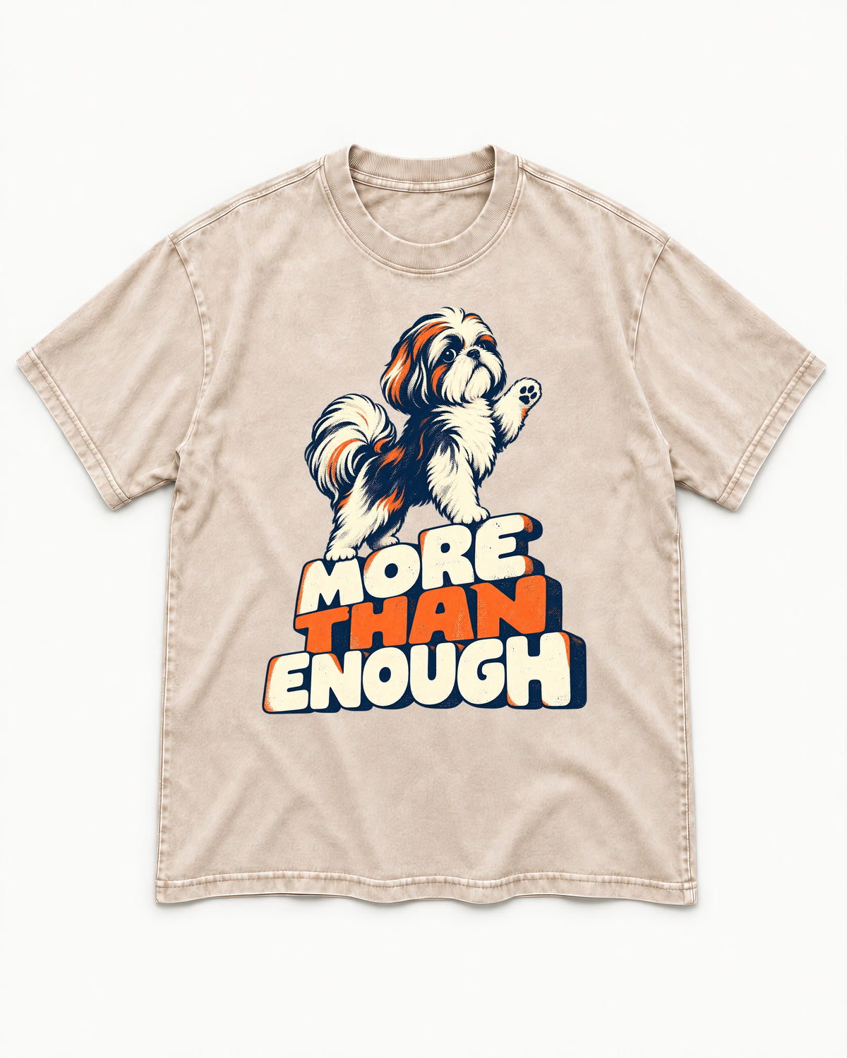 More Than Enough Shih Tzu Washed Tee in Apricot, flat lay product photo