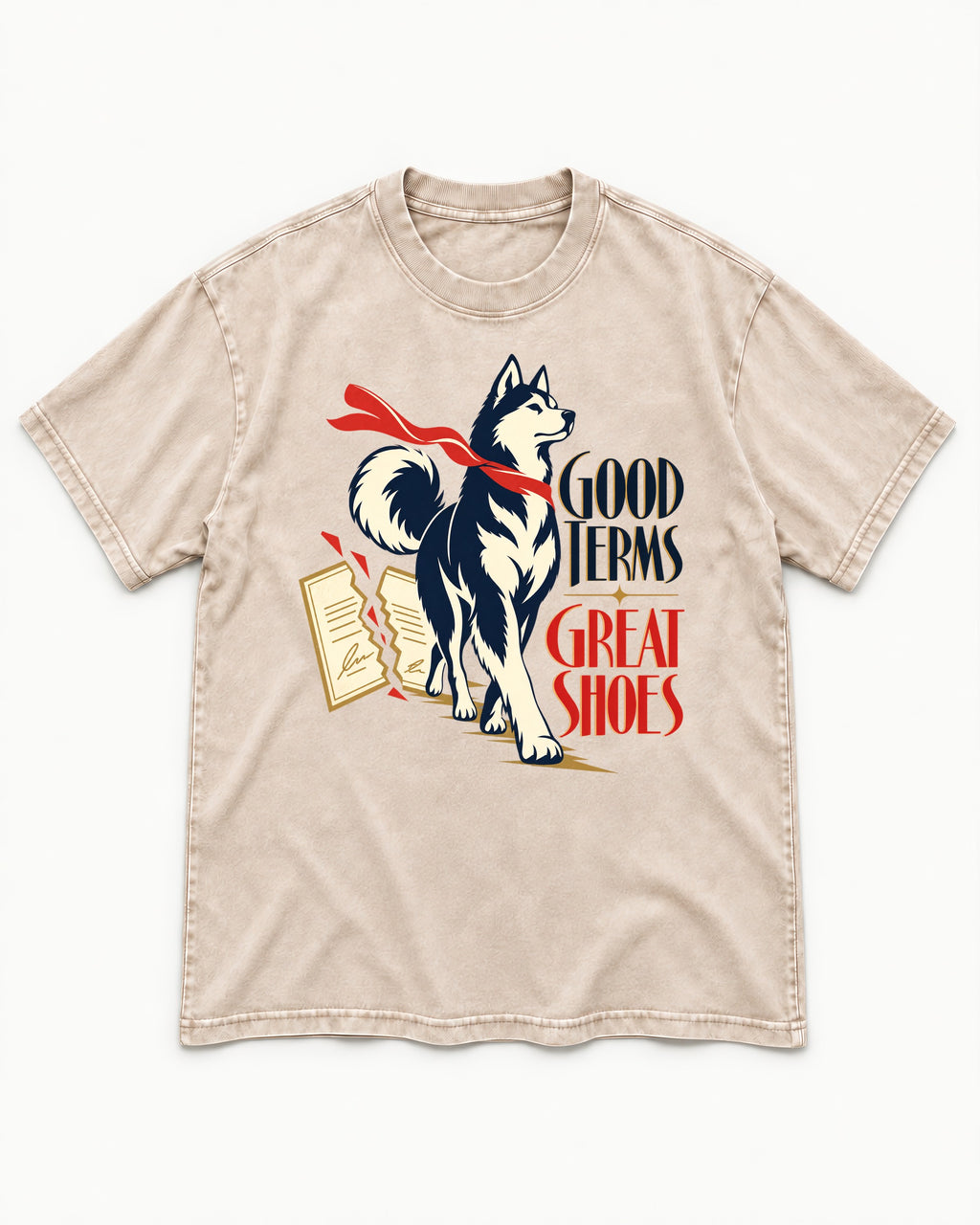 Husky Good Terms Great Shoes Washed Tee in Apricot, flat lay product photo