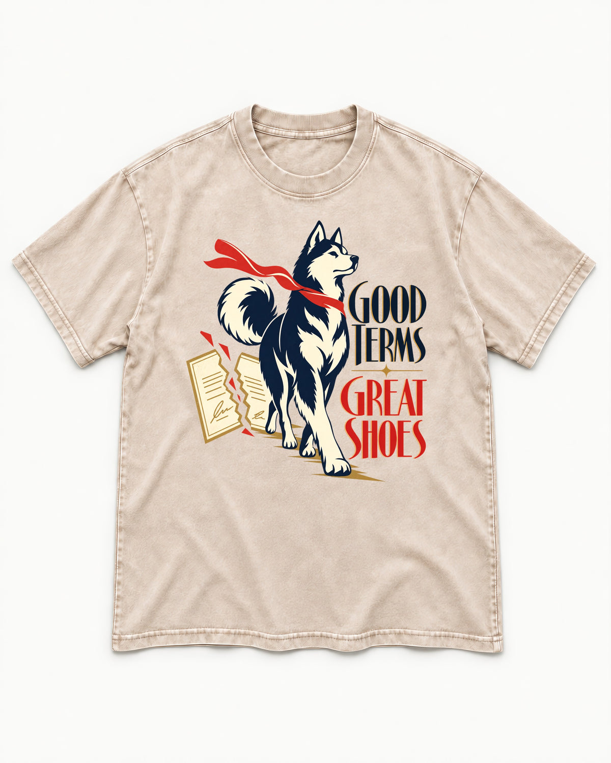 Husky Good Terms Great Shoes Washed Tee in Apricot, flat lay product photo