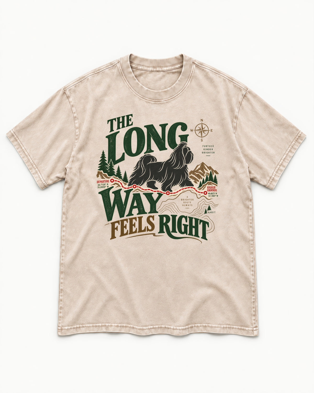 Shih Tzu Takes the Long Way Washed Tee in Apricot, flat lay product photo