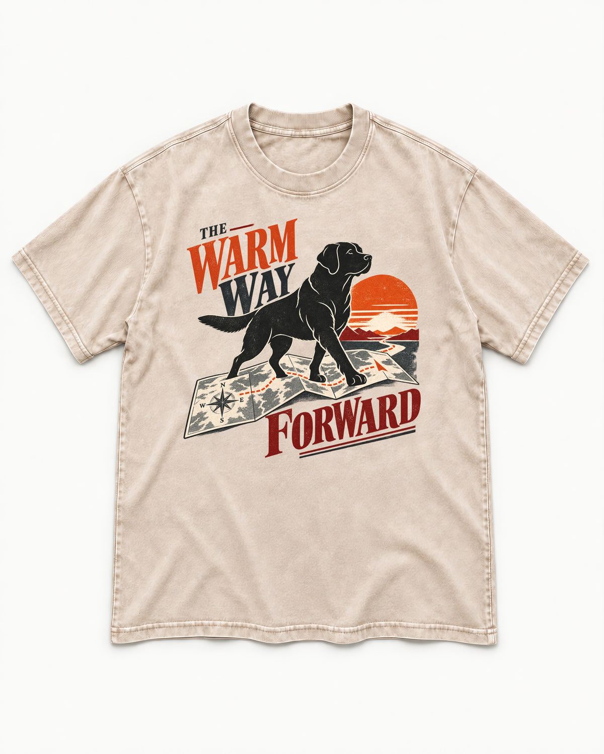 The Warm Way Forward Labrador Retriever Washed Tee in Apricot, flat lay product photo