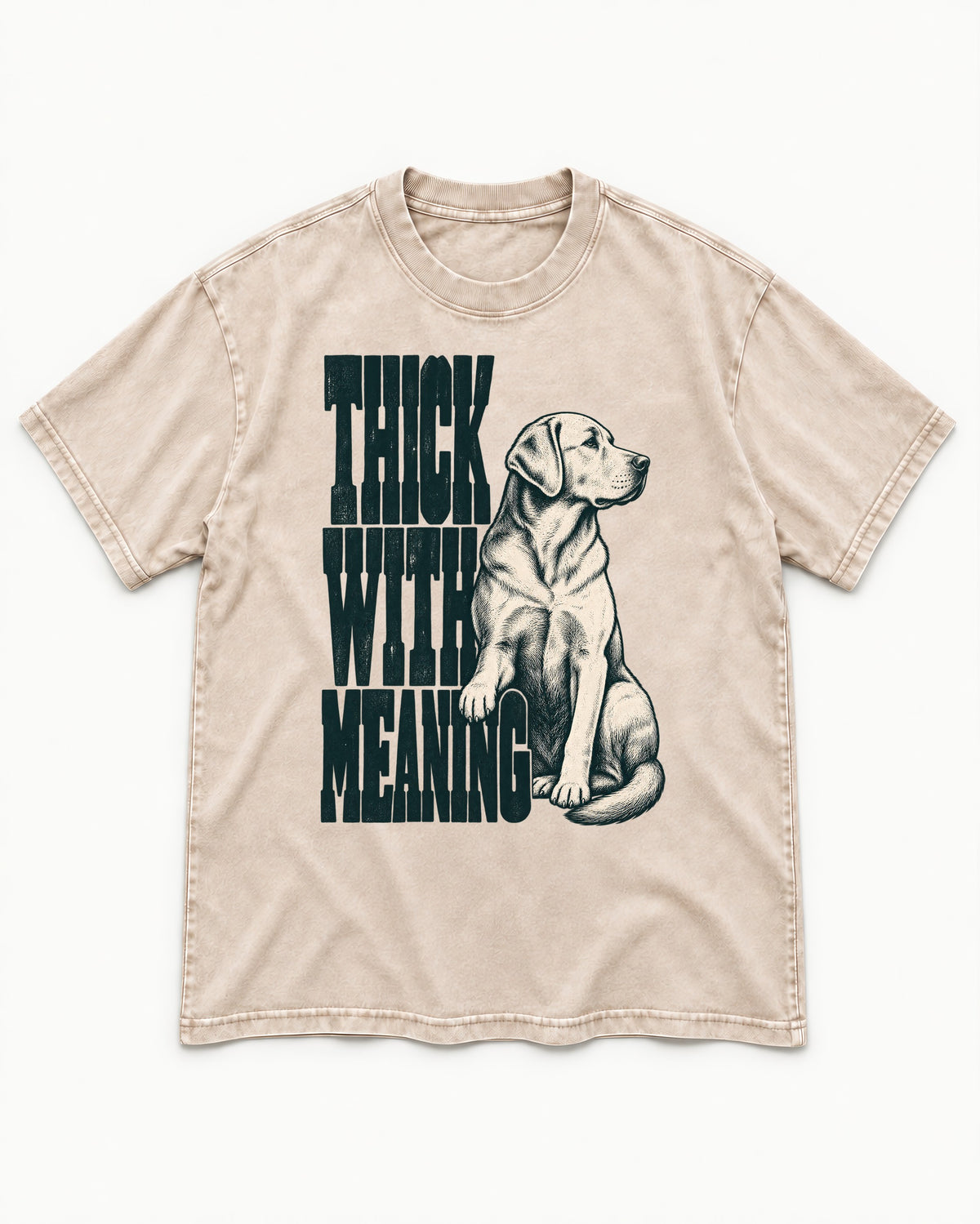 Thick with Meaning Labrador Retriever Washed Tee in Apricot, flat lay product photo