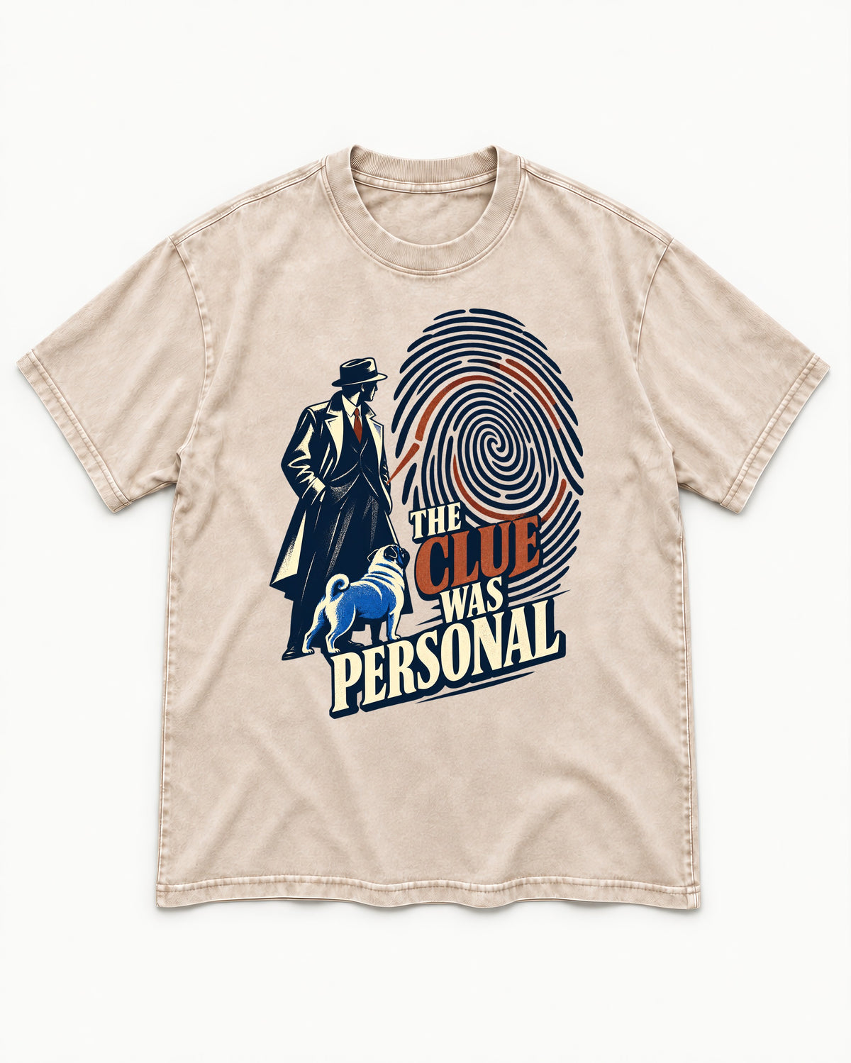 The Pug Clue Was Personal Washed Tee in Apricot, flat lay product photo
