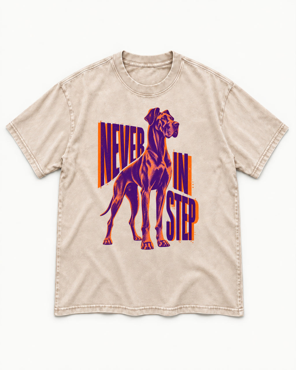 Great Dane Never in Step Standing Graphic Washed Tee in Apricot, flat lay product photo