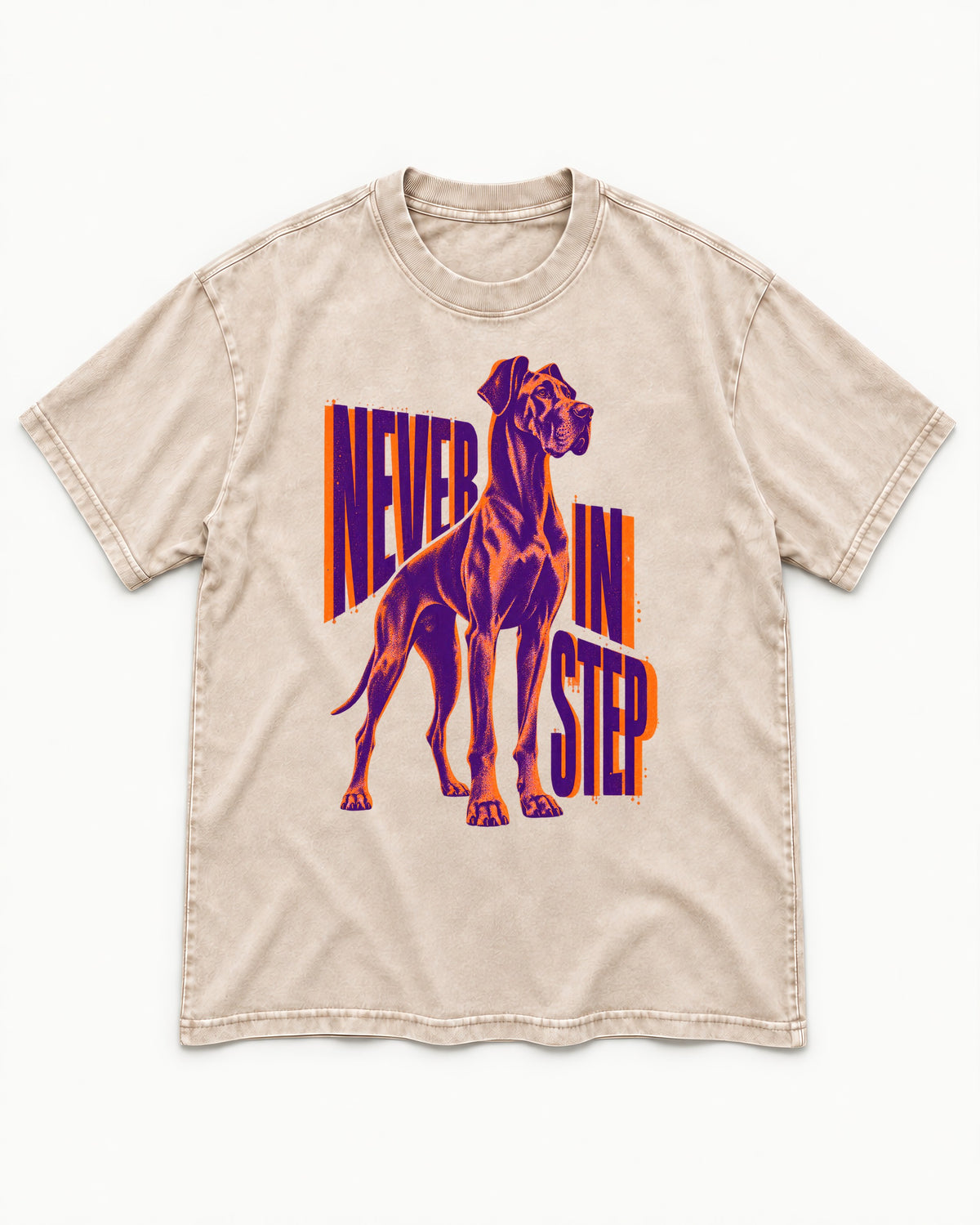 Great Dane Never in Step Standing Graphic Washed Tee in Apricot, flat lay product photo