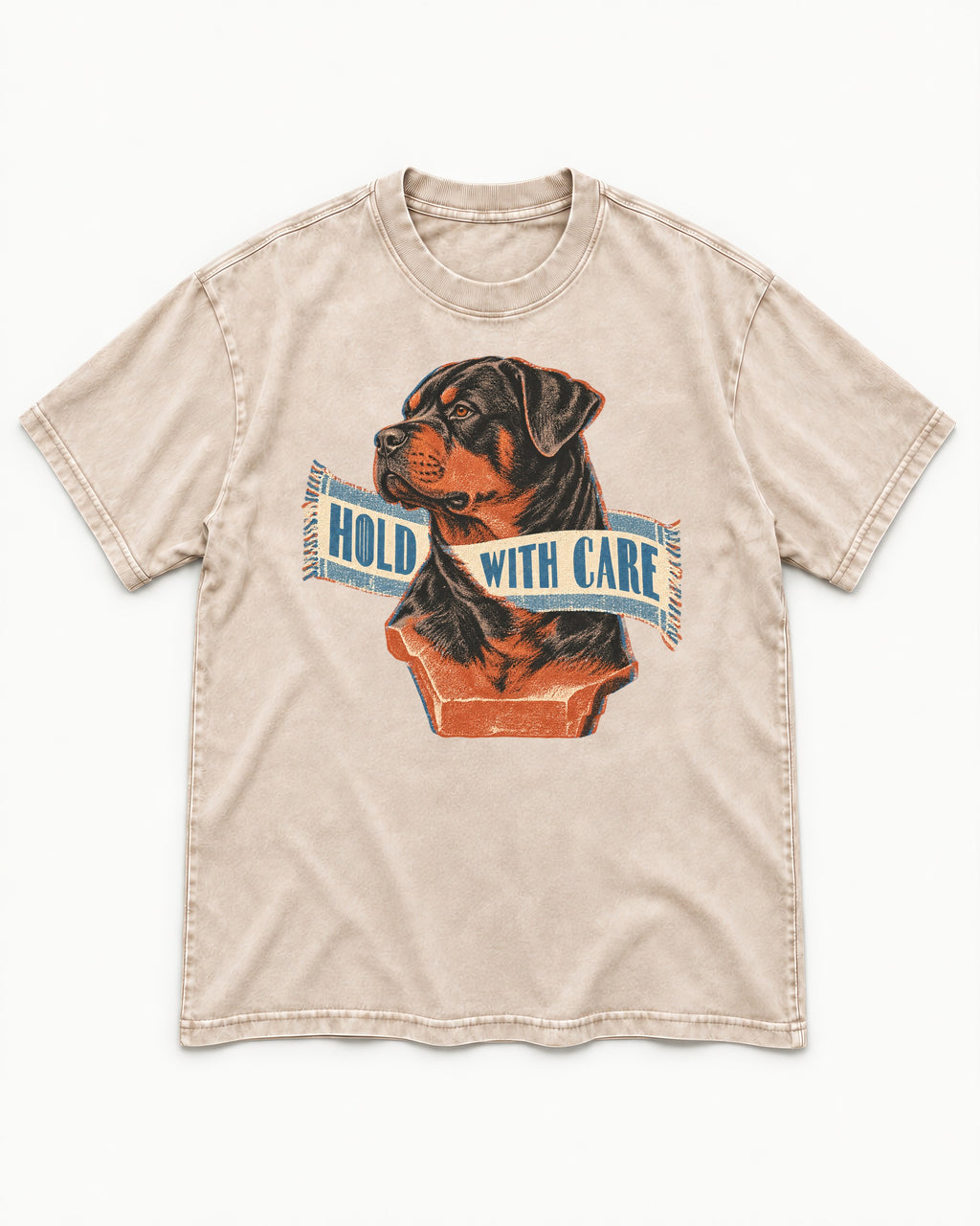 Rottweiler Hold with Care Washed Tee in Apricot, flat lay product photo