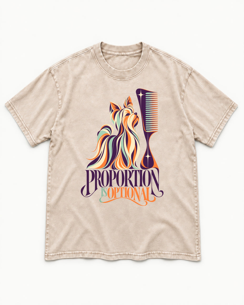 Yorkshire Terrier Proportion Is Optional Washed Tee in Apricot, flat lay product photo
