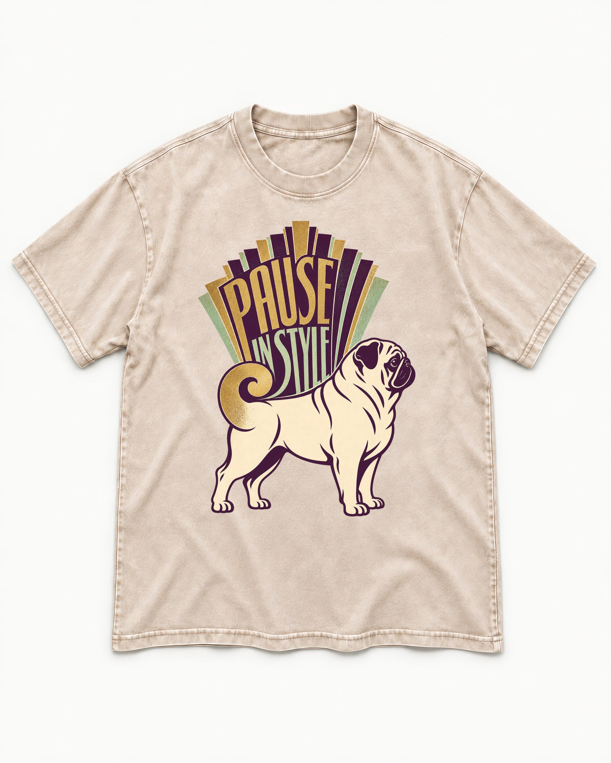 Pug Pause Washed Tee in Apricot, flat lay product photo