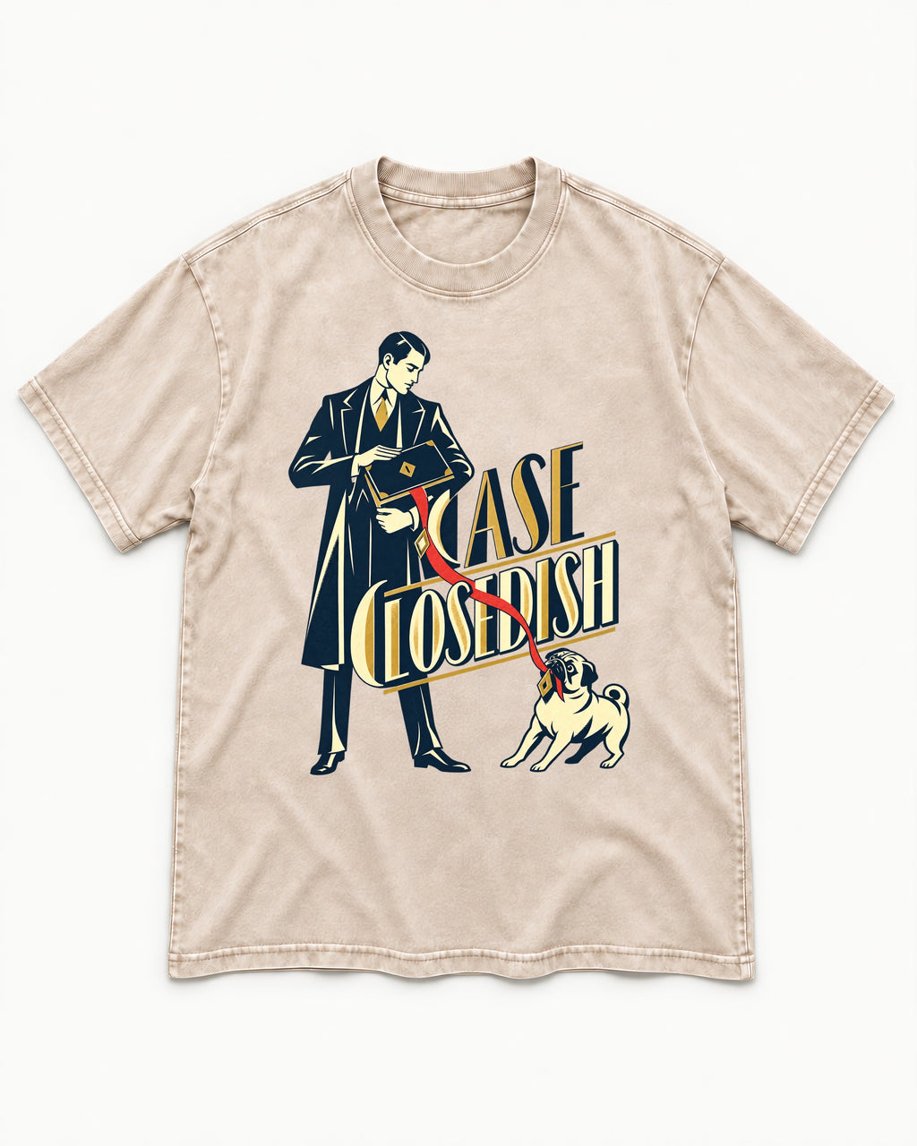 Case Closedish Pug Washed Tee in Apricot, flat lay product photo