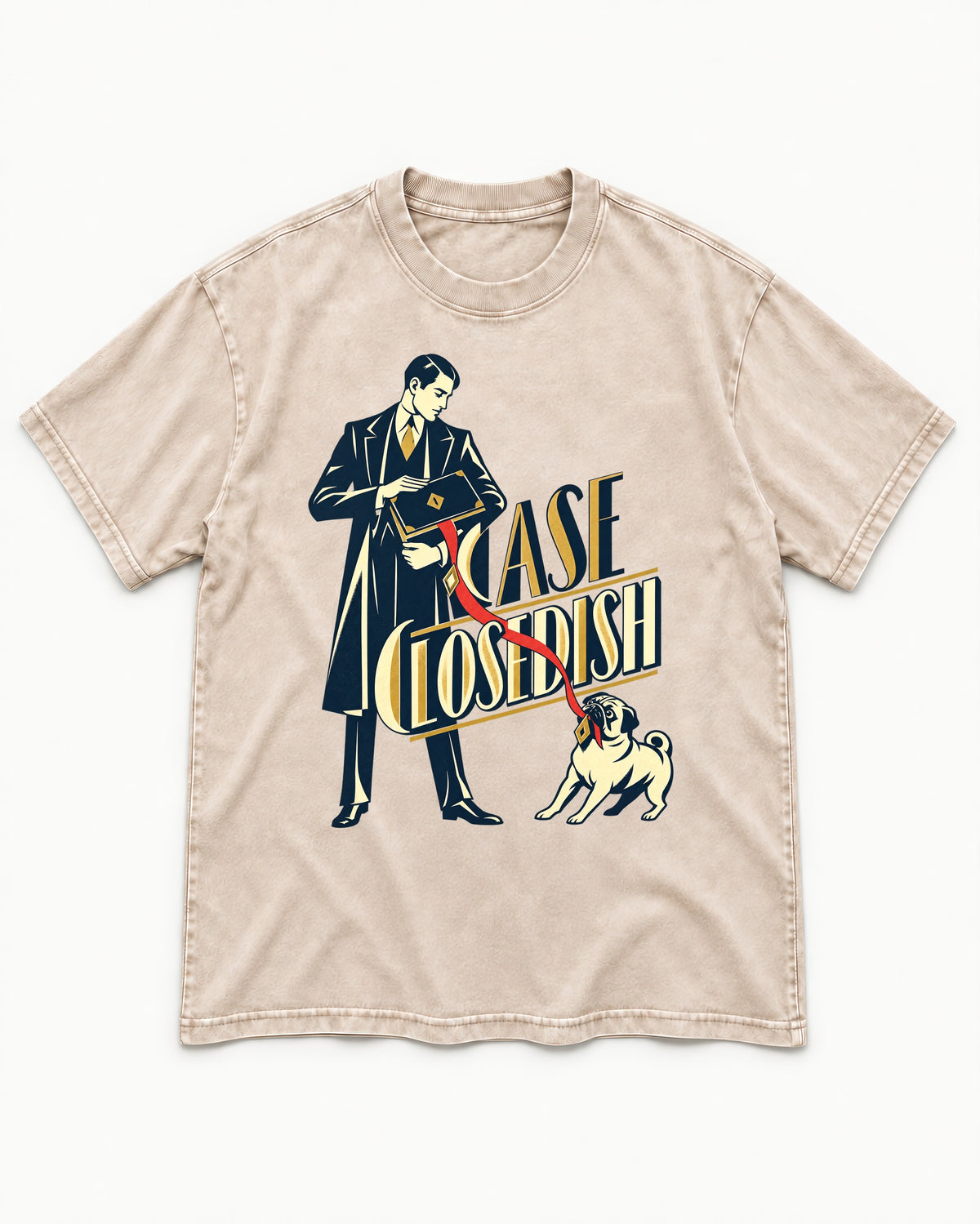 Case Closedish Pug Washed Tee in Apricot, flat lay product photo