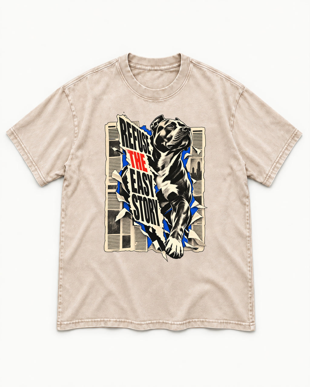 Pitbull Refuse the Easy Story Washed Tee in Apricot, flat lay product photo