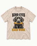 Kind Eyes Hard Work Labrador Retriever Washed Tee in Apricot, flat lay product photo