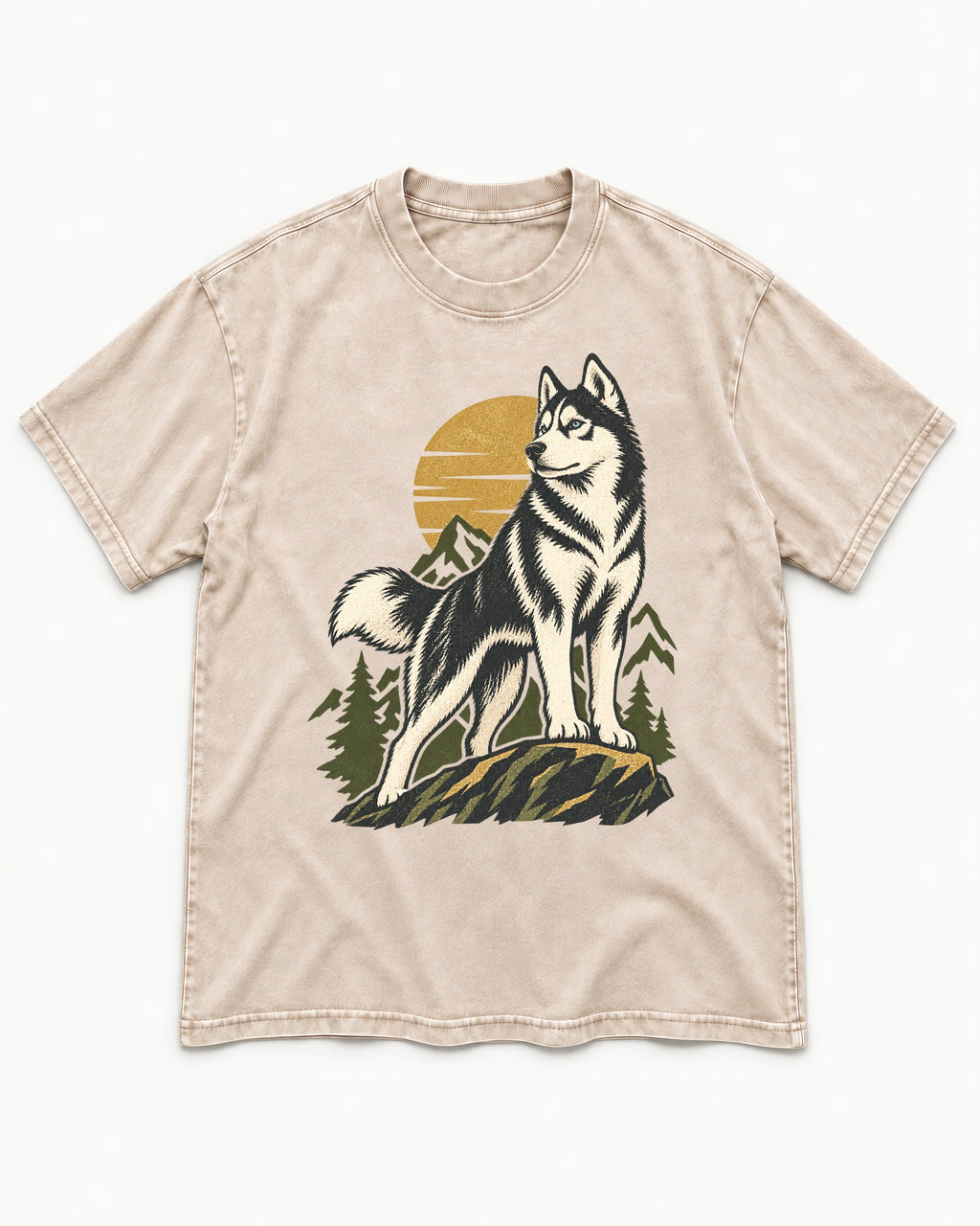 Husky Born to Roam Washed Tee in Apricot, flat lay product photo