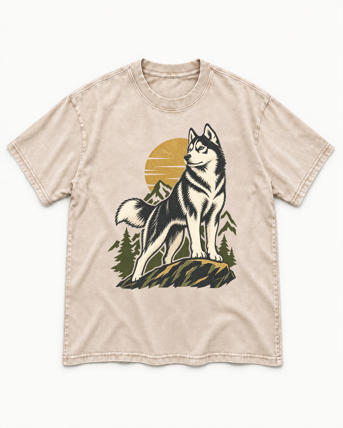 Husky Born to Roam Washed Tee in Apricot, flat lay product photo