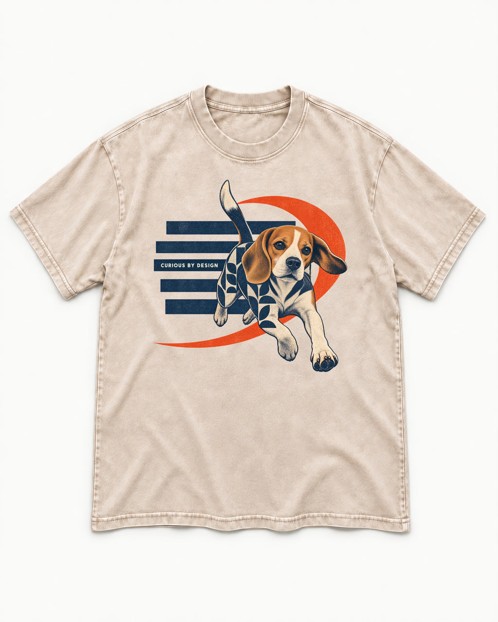 Beagle Born Curious Washed Tee in Apricot, flat lay product photo