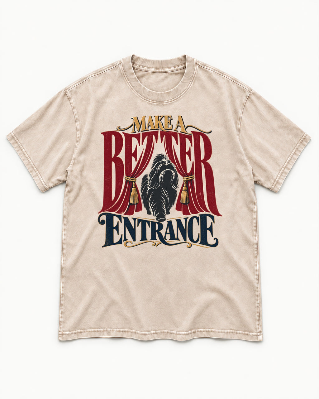 A Better Shih Tzu Entrance Washed Tee in Apricot, flat lay product photo