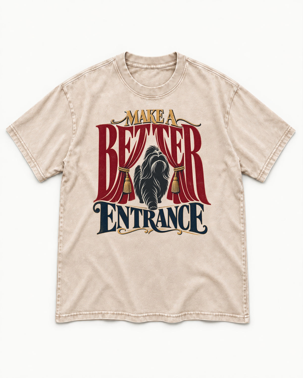 A Better Shih Tzu Entrance Washed Tee in Apricot, flat lay product photo