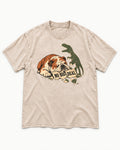 English Bulldog No Big Deal Dinosaur Graphic Washed Tee in Apricot, flat lay product photo