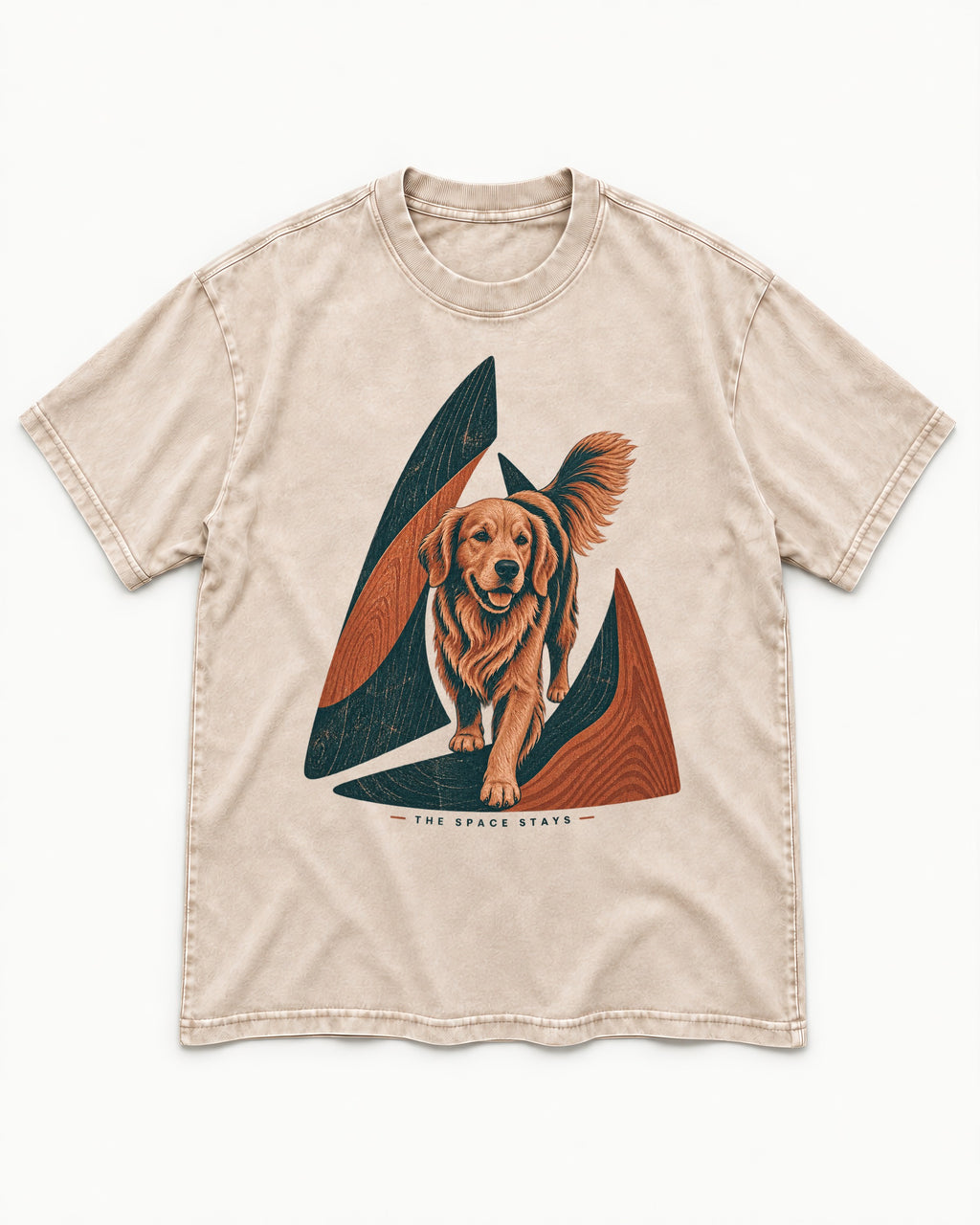 The Golden Retriever Space Stays Washed Tee in Apricot, flat lay product photo