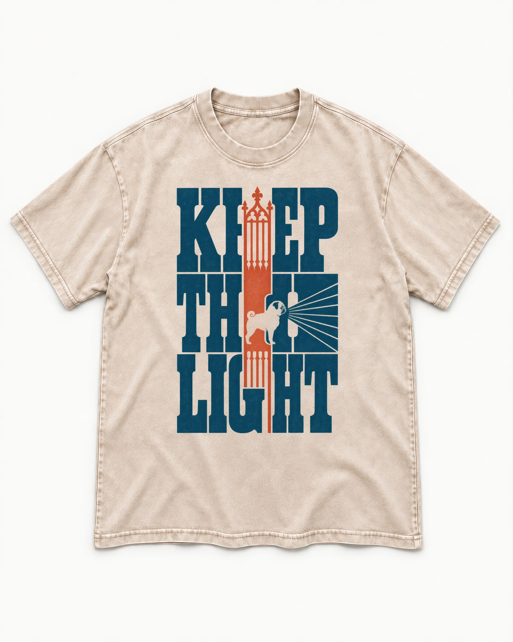 Keep the Pug Fight Washed Tee in Apricot, flat lay product photo