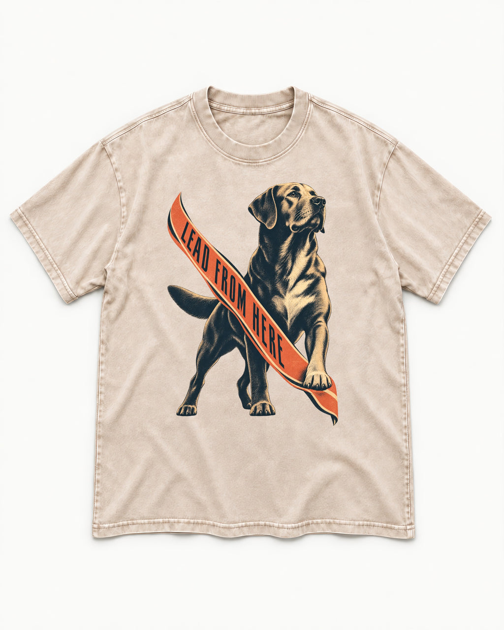 Lead From Here Labrador Retriever Washed Tee in Apricot, flat lay product photo