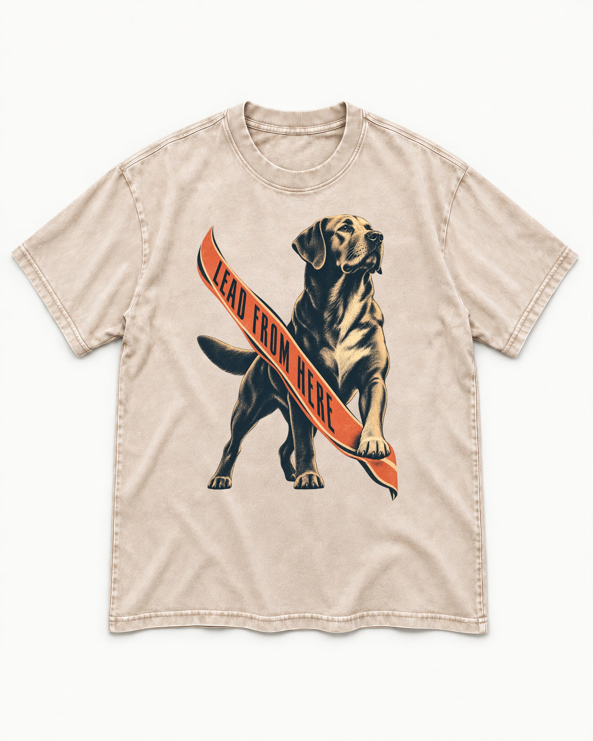 Lead From Here Labrador Retriever Washed Tee in Apricot, flat lay product photo