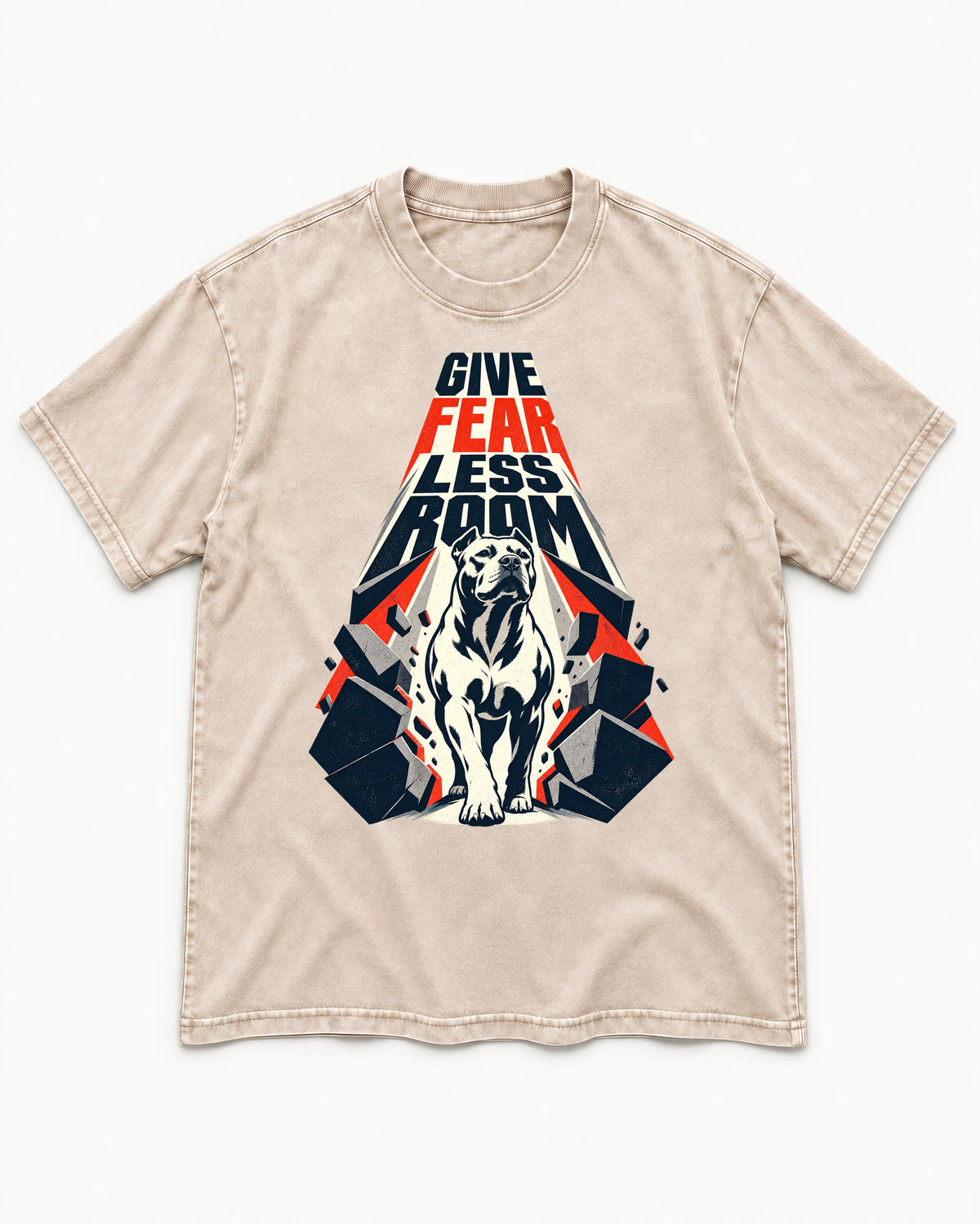 Pitbull Give Fear Less Room Breakthrough Graphic Washed Tee in Apricot, flat lay product photo