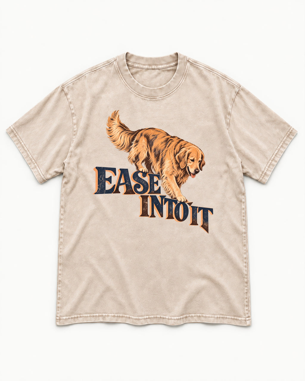 Golden Retriever Ease Into It Washed Tee in Apricot, flat lay product photo
