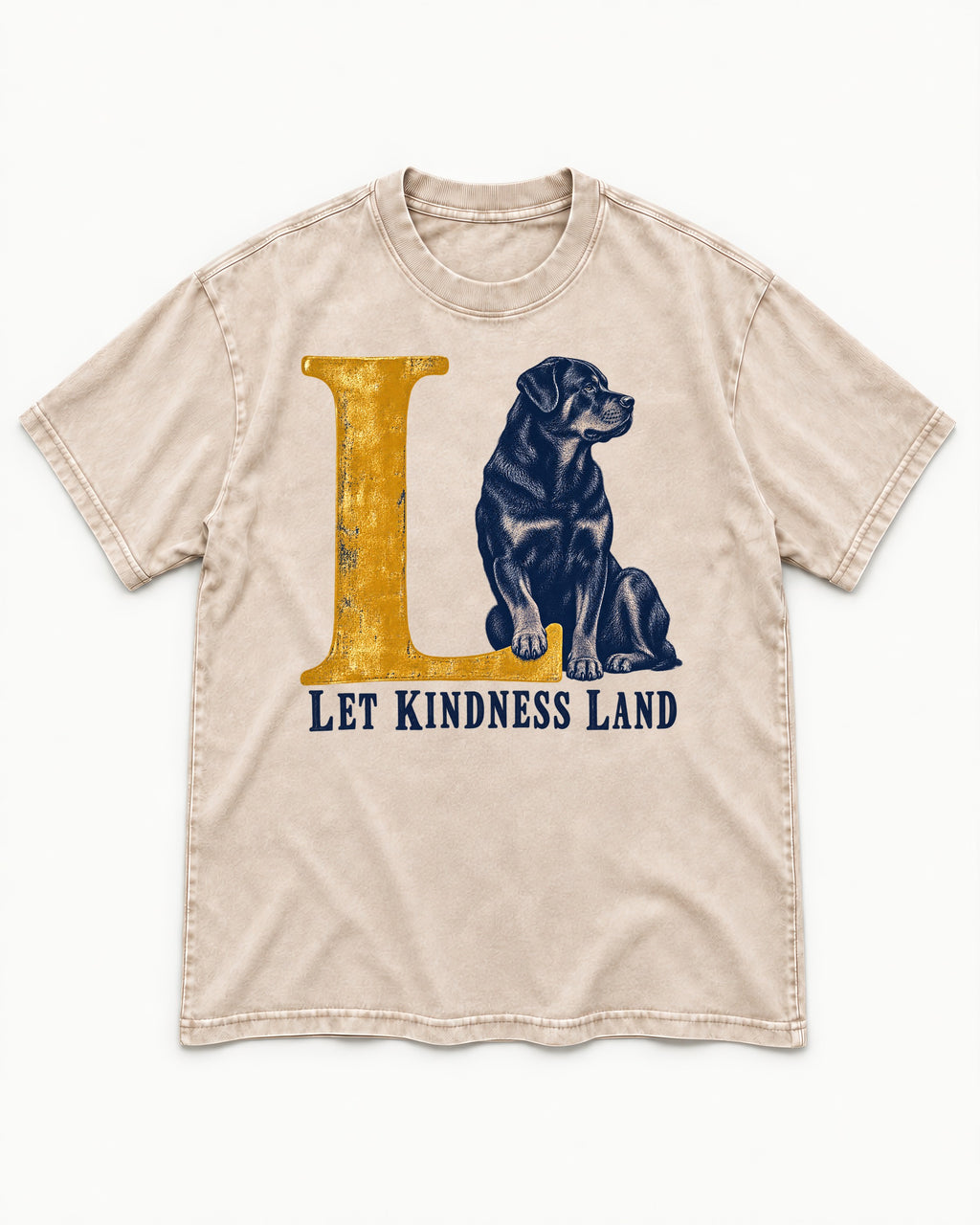 Let Kindness Lead Rottweiler Washed Tee in Apricot, flat lay product photo