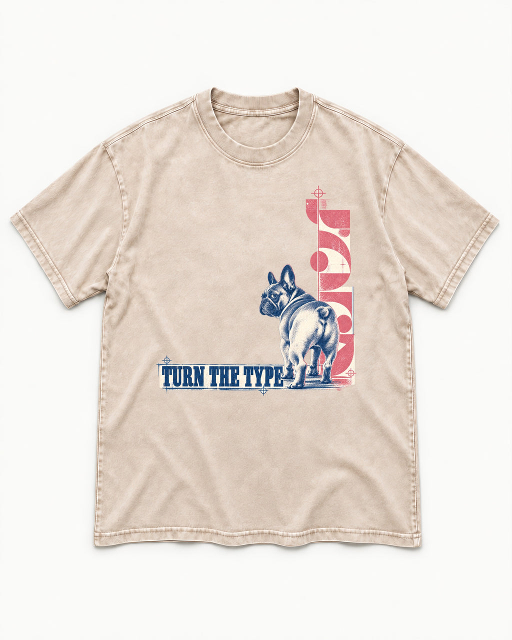 Frenchie Turn the Type Washed Tee in Apricot, flat lay product photo