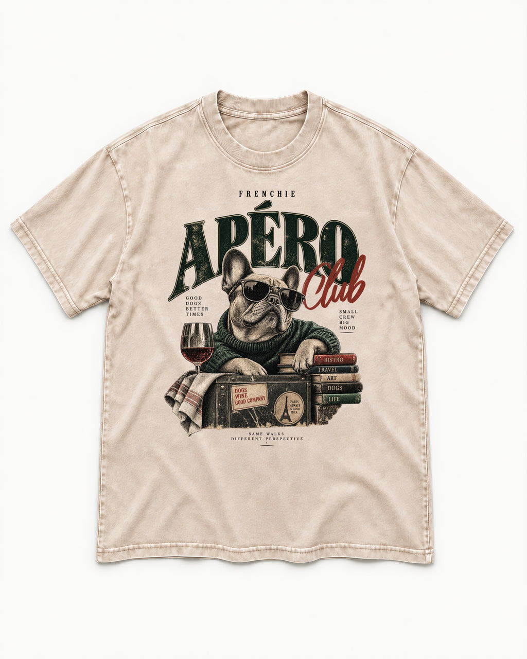 Frenchie Apero Club Washed Tee in Apricot, flat lay product photo