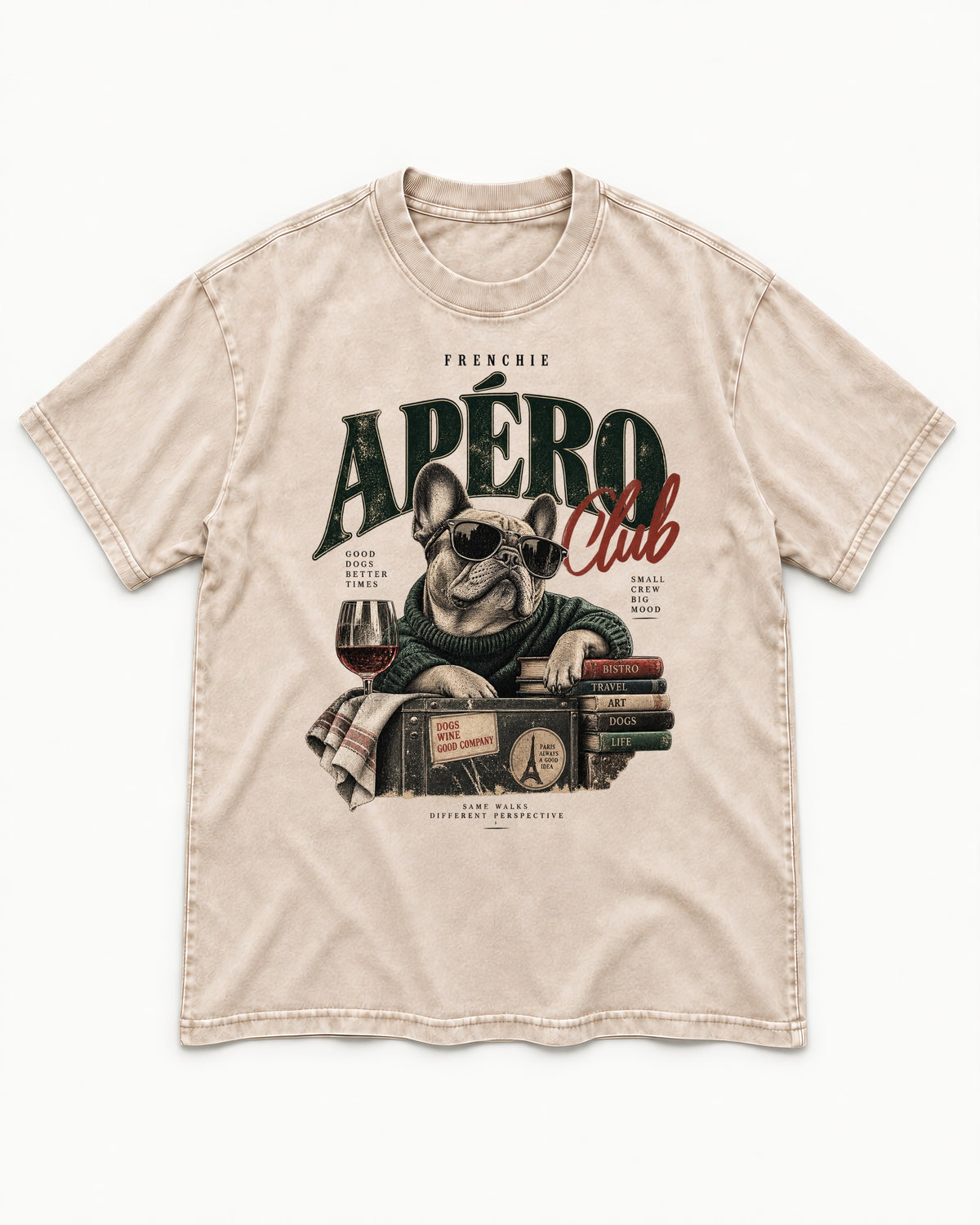 Frenchie Apero Club Washed Tee in Apricot, flat lay product photo