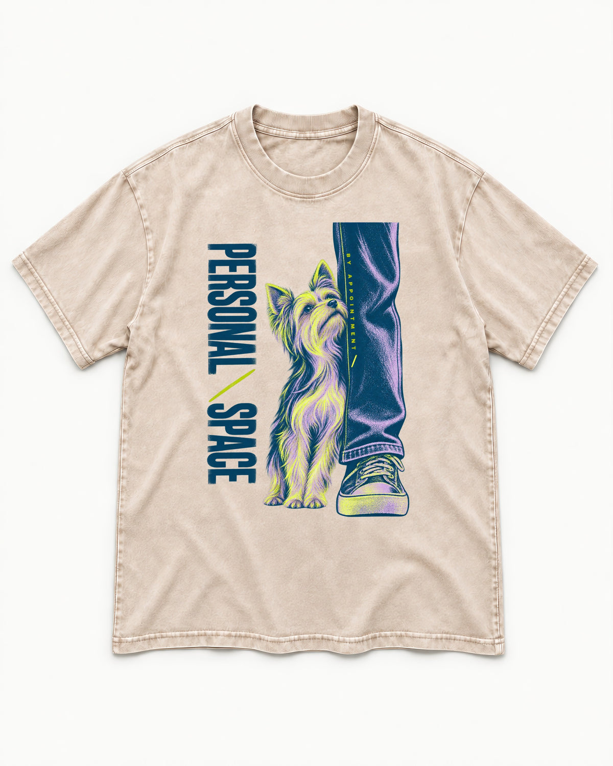 Yorkshire Terrier Personal Space by Appointment Washed Tee in Apricot, flat lay product photo
