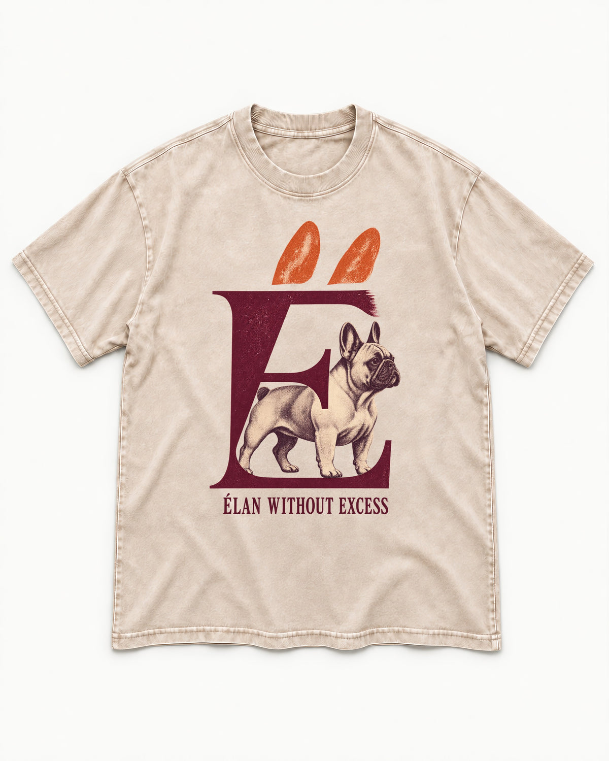 Frenchie Without Excess Washed Tee in Apricot, flat lay product photo