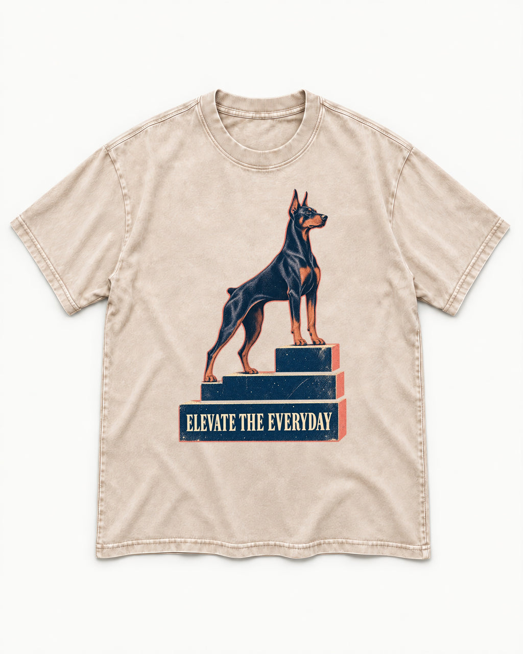 Doberman Elevate the Everyday Podium Graphic Washed Tee in Apricot, flat lay product photo