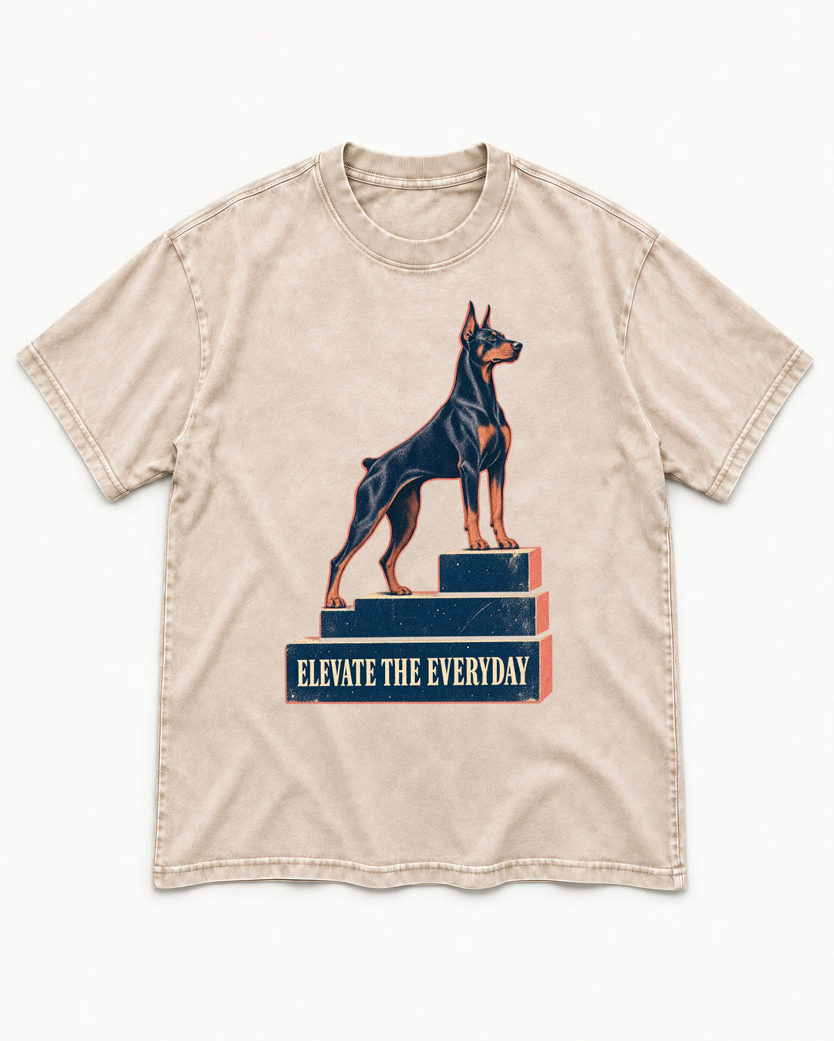 Doberman Elevate the Everyday Podium Graphic Washed Tee in Apricot, flat lay product photo