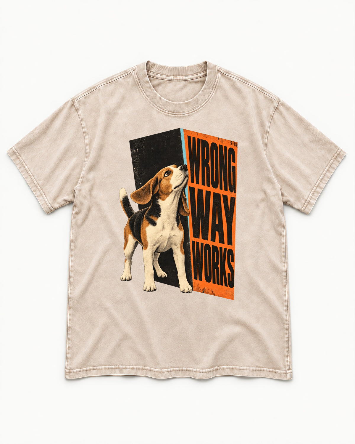 Beagle Wrong Way Works Washed Tee in Apricot, flat lay product photo