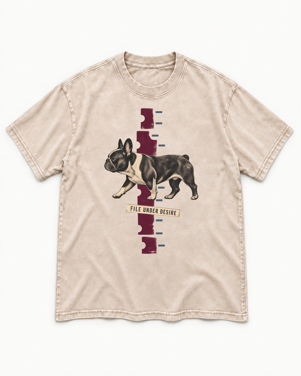 File Under Frenchie Desire Washed Tee in Apricot, flat lay product photo