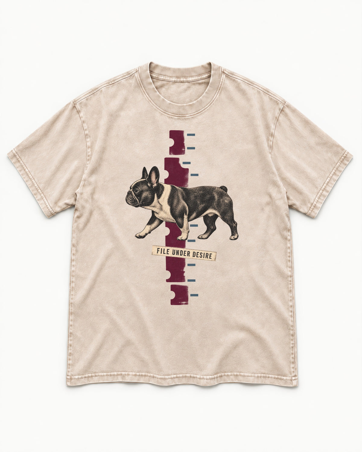 File Under Frenchie Desire Washed Tee in Apricot, flat lay product photo